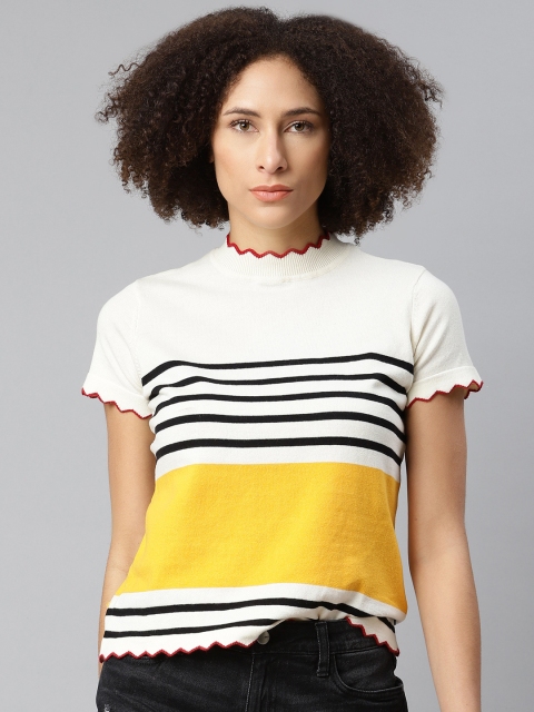 

Roadster Off White & Yellow Striped Lettuce Edge Top