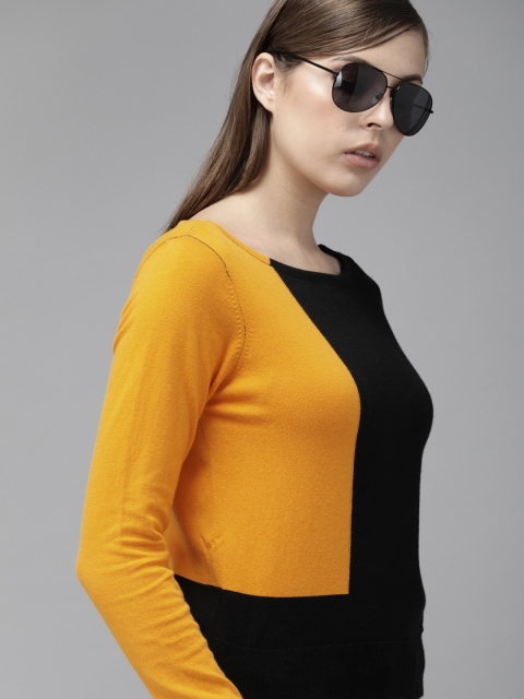 

The Roadster Lifestyle Co Yellow & Black Colourblocked Regular Top