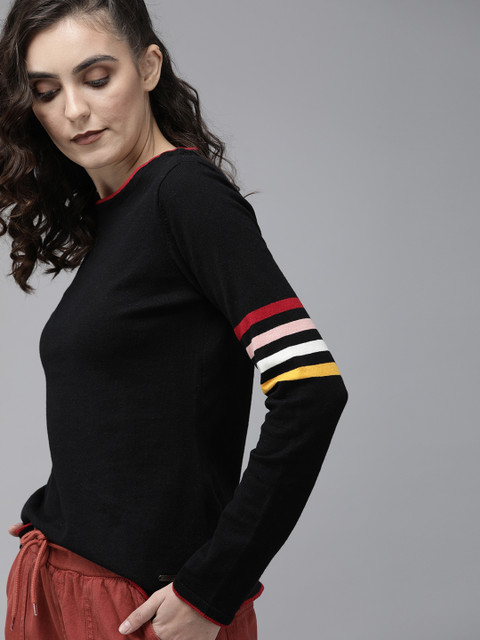 

The Roadster Lifestyle Co Women Black Solid Regular Top