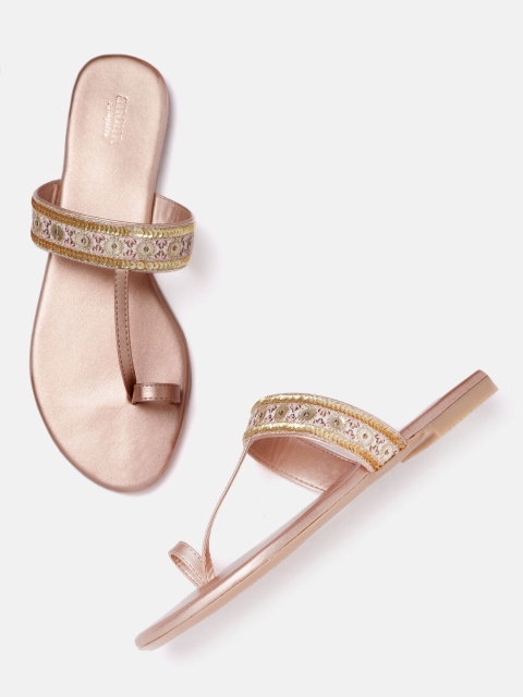 

Anouk Women Rose Gold-Toned & Gold-Toned Embellished & Embroidered Handmade One-Toed Flats