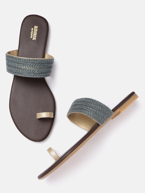 

Anouk Women Charcoal Grey & Gold-Toned Patterned One Toe Flats