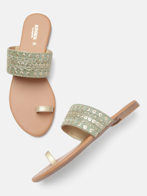 

Anouk Women Green Embellished One Toe Flats