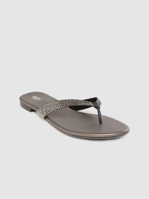 

Anouk Women Gun Metal-Toned Embellished Open Toe Flats, Metallic