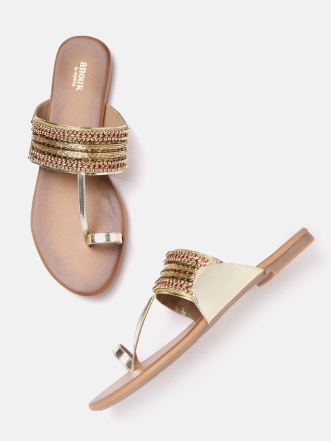 

Anouk Women Gold-Toned Embellished One Toe Flats
