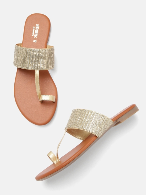 

Anouk Women Gold-Toned Embellished One Toe Flats