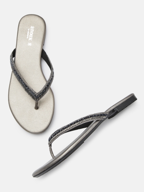

Anouk Women Black Embellished Open Toe Flats