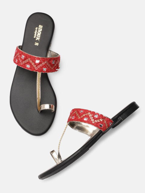 

Anouk Women Red & Gold-Toned Embellished One Toe Flats