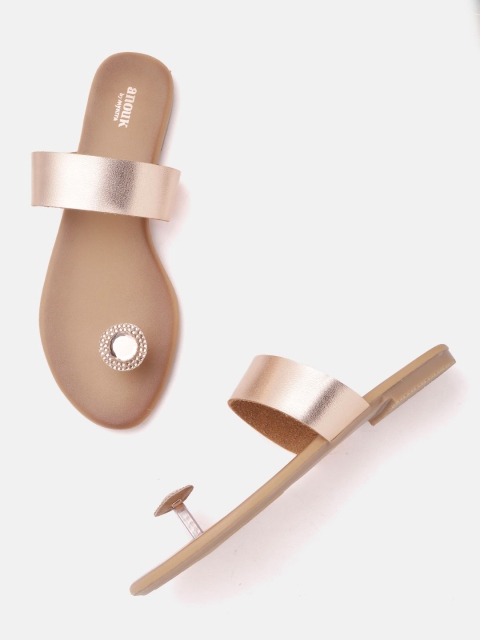 

Anouk Women Rose Gold-Toned Solid One Toe Flats with Stone-Studded Detail