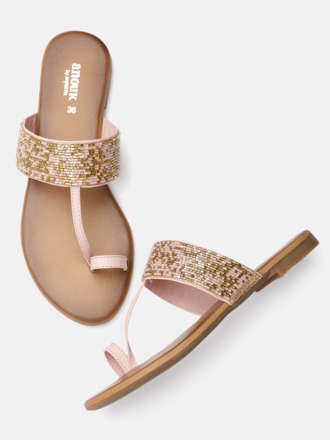 

Anouk Women Pink & Gold-Toned Embellished One Toe Flats