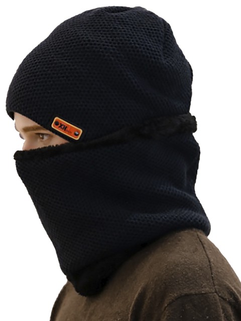 

Bunnywave Unisex Black Solid Cap & Neck Warmer