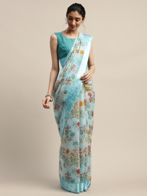 

Varanga Blue & Red Floral Printed Saree