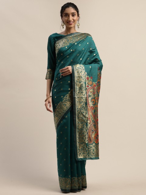 

Varanga Teal Green & Gold-Coloured Woven Design Kanjeevaram Saree