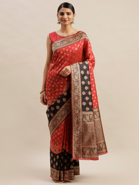 

Varanga Orange & Gold-Toned Silk Blend Woven Design Kanjeevaram Saree