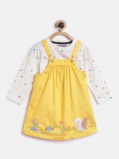 

Nauti Nati Girls Yellow & White Corduroy Applique Pinafore Dress with Printed Top
