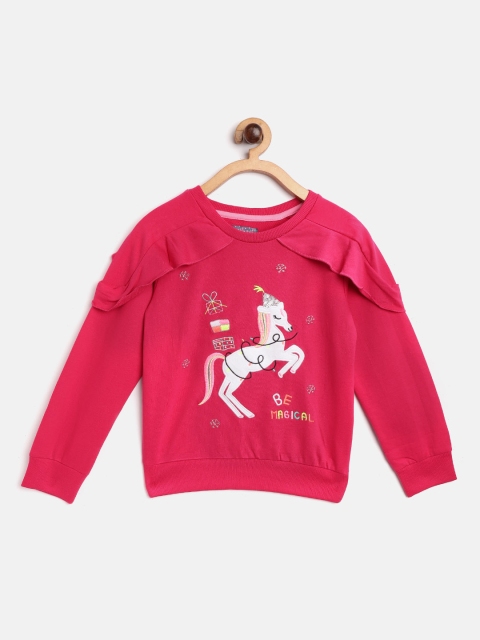 

Nauti Nati Girls Fuchsia & White Unicorn Pure Cotton Sweatshirt with Shoulder Flaps