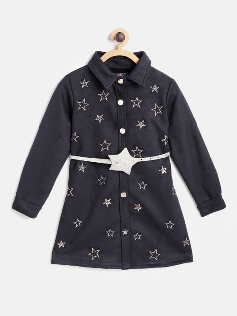 

Nauti Nati Girls Navy Blue Star Embroidered Shirt Dress