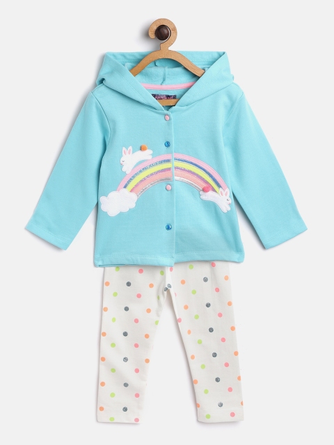 

Nauti Nati Girls Turquoise Blue & White Rainbow Applique Cotton Sweatshirt with Pyjamas