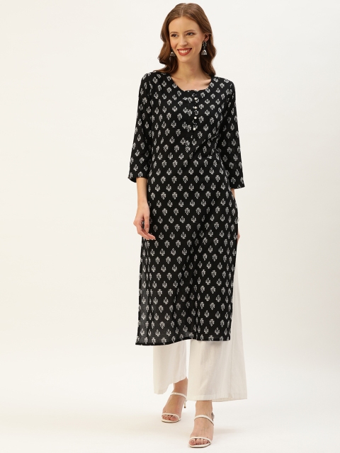 

Rajnandini Women Black & White Printed A-Line Kurta