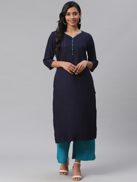 

clorals Women Blue Embroidered Kurta with Palazzos