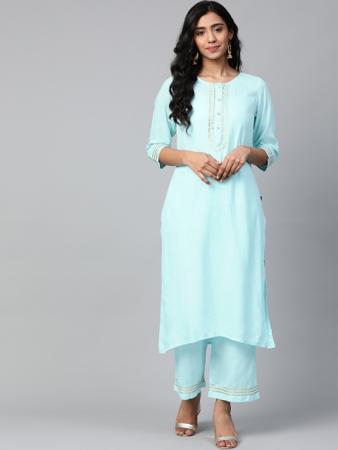 

clorals Women Turquoise Blue Solid Kurta with Palazzos