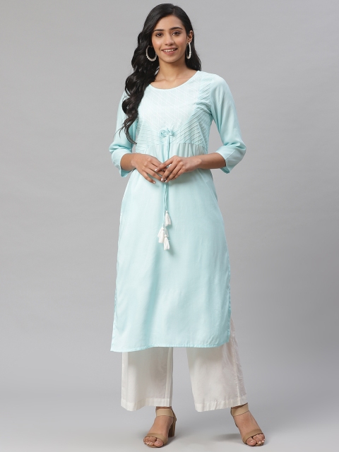 

clorals Women Blue Yoke Design Straight Kurta