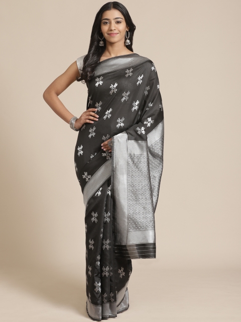 

Mitera Black & Silver Zari Woven Design Banarasi Saree