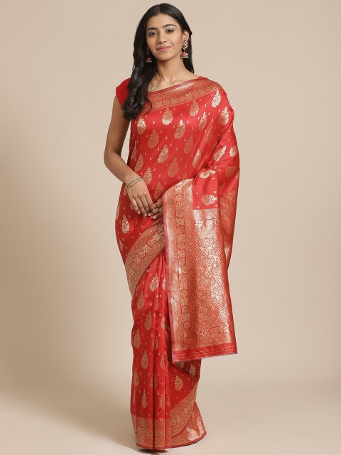 

Mitera Red & Golden Zari Woven Design Kanjeevaram Saree