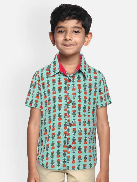 

Lil Peacock Boys Blue Regular Fit Printed Casual Cotton Shirt