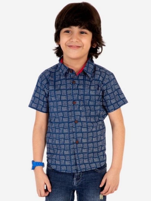 

Lil Peacock Boys Blue Regular Fit Printed Casual Cotton Shirt