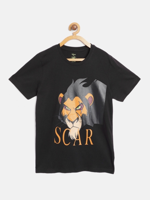 

YK Disney Boys Black & Orange Scar Print Round Neck Pure Cotton T-shirt