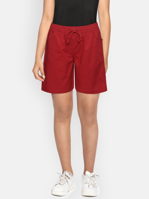 

YK Girls Maroon Solid Pure Cotton Regular Fit Regular Shorts