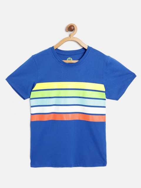 

YK Boys Blue & Green Striped Pure Cotton Round Neck T-shirt