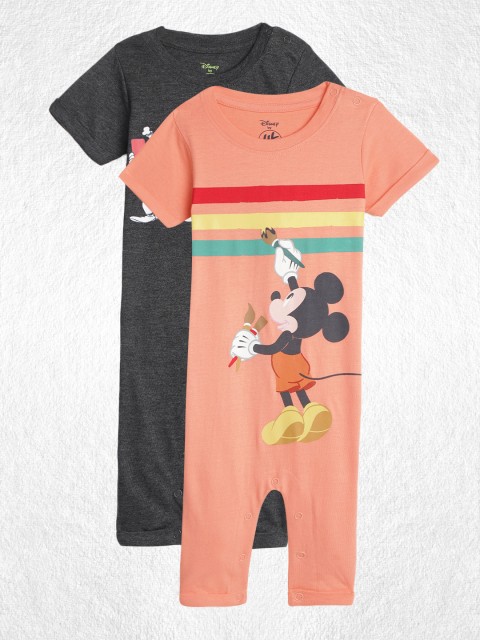 

YK Disney Infant Boys Pack of 2 Mickey Mouse Print Rompers, Peach