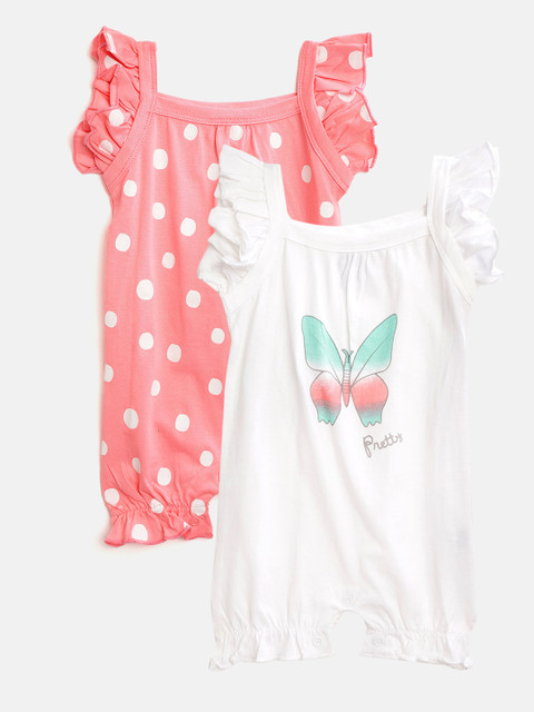 

YK Infant Girls Pack of 2 Cotton Rompers, Peach