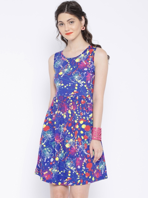 

Global Desi Blue Printed Fit & Flare Dress