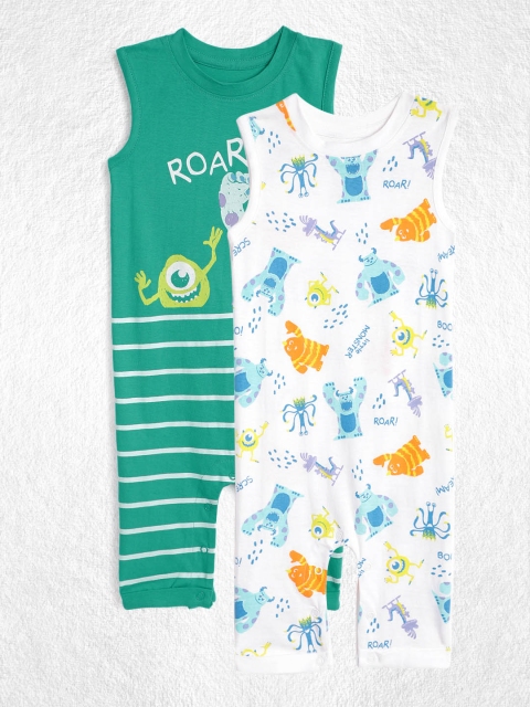 

YK Disney Infant Boys Pack of 2 Monsters Inc Print Pure Cotton Rompers, Sea green