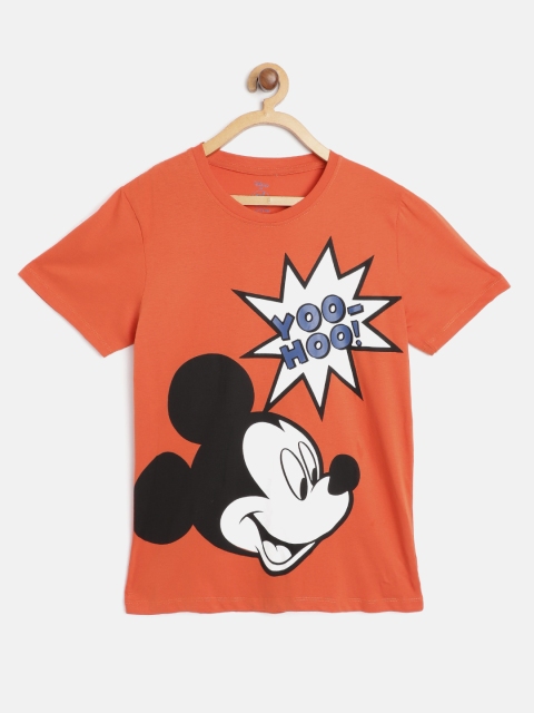 

YK Disney Boys Rust Orange & White Mickey Mouse Print Round Neck Pure Cotton T-shirt