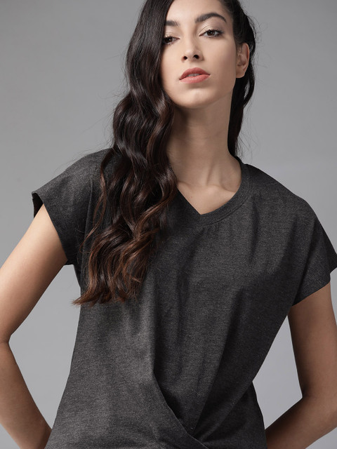 

Roadster Women Charcoal Grey Twisted Regular Top