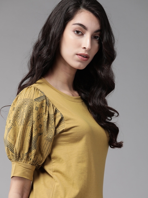 

Roadster Khaki Puff Sleeves Regular Top