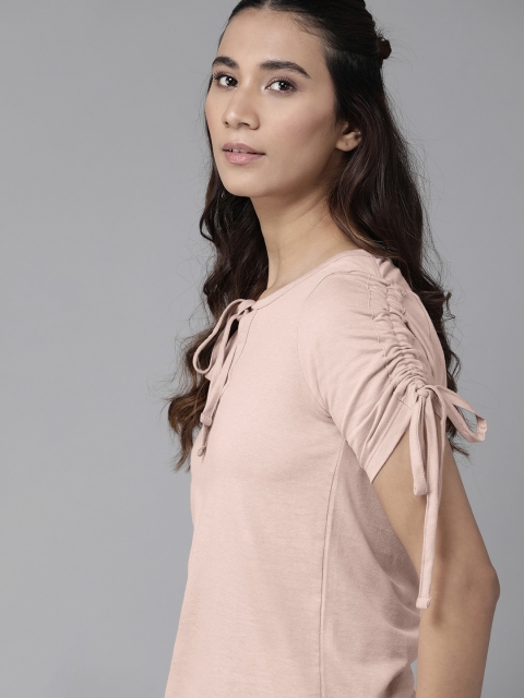 

The Roadster Lifestyle Co Women Dusky Pink Tie-Up Solid Top