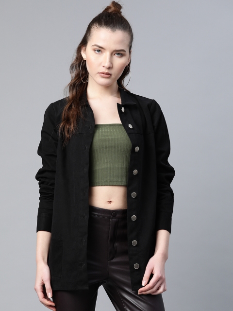 

Popnetic Women Black Pure Cotton Solid Shacket