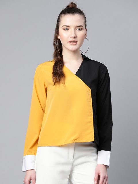 

Popnetic Women Black & Yellow Colourblocked Top