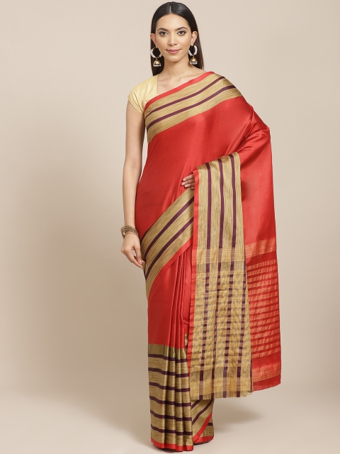 

Libas Rust Orange Solid Satin Finish Saree