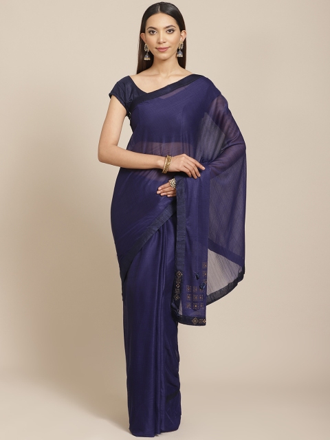 

Libas Navy Blue Solid Poly Chiffon Saree