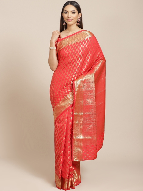 

Libas Red & Golden Brocade Paisley Woven Design Saree