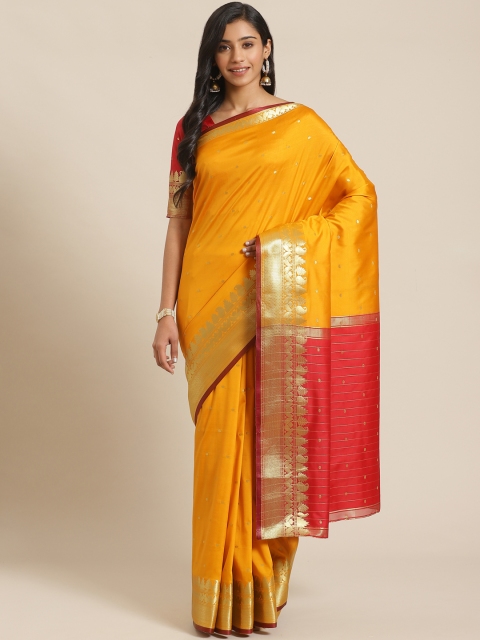 

Libas Orange & Golden Pure Silk Woven Design Saree