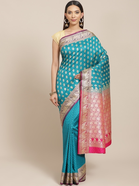 

Libas Teal Blue & Golden Woven Design Saree