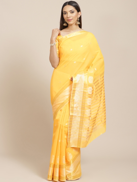 

Libas Yellow & Golden Pure Cotton Woven Design Saree