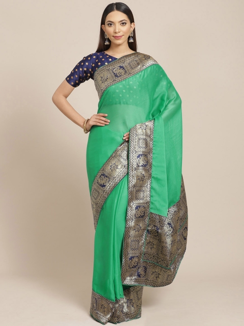 

Libas Green Solid Pure Chiffon Saree