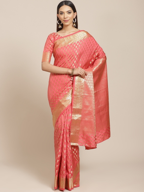 

Libas Pink & Golden Brocade Woven Design Saree